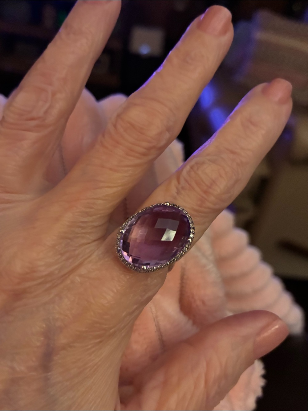 Amethyst-Color Oval Cocktail Ring - Women Jewelry